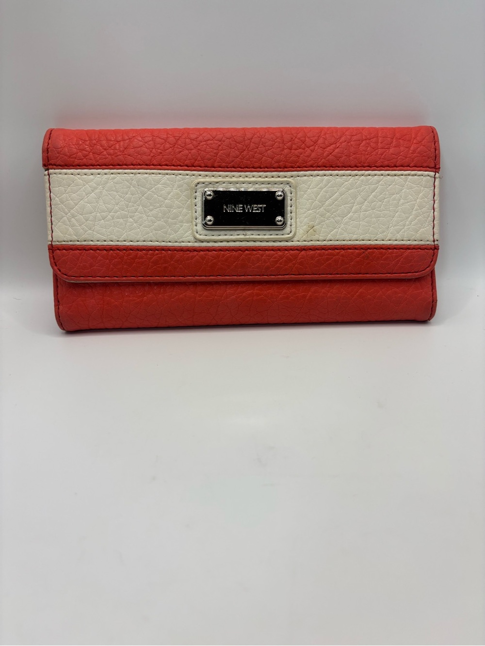 Nine West Coral and Cream Fold-Over Wallet with Metal Logo